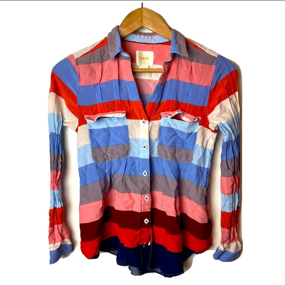 Anthropologie Tops - Anthropologie Maeve Womens Wynwood Striped Colorblock Button Down Shirt Size 4